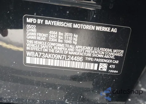 2022 BMW 228Xi I xDrive z USA, uszkodzony, nr VIN WBA73AK09N7L24486